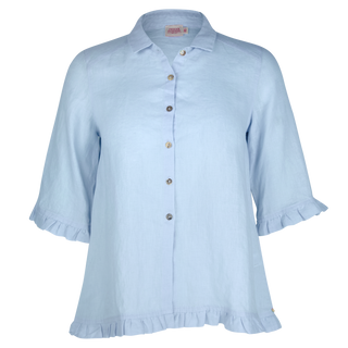 The Rose Ruffle Shirt Sky Blue 100% Linen