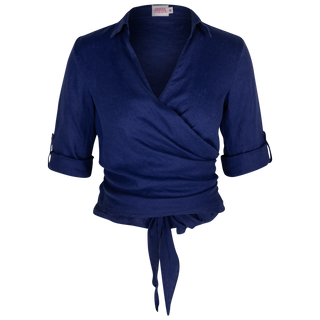 The Maggie Wrap Shirt Navy 100% Linen