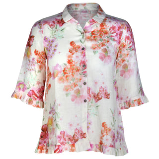The Rose Ruffle Shirt Bow 100% Linen