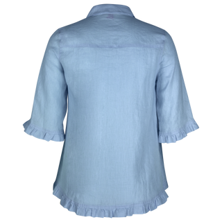 The Rose Ruffle Shirt Sky Blue 100% Linen