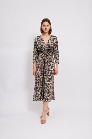 Leona Knotted Waist Midi Dress Olive