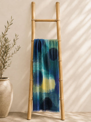 Anna Silk Wool Stoles Navy&Vibrant Peacock Blue