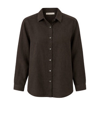 Summer Linen Shirt W Side Buttons Espresso