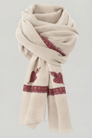 T574 Natural w Maroon & Pink Embroidered Boarder Toosha
