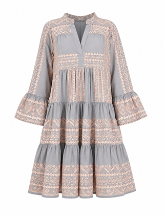 Classic Short Lgrey/Pink Triangle Ruffles Dress