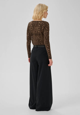 Salvi Dark Brown Ls Lace Blouse
