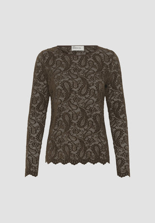 Salvi Dark Brown Ls Lace Blouse