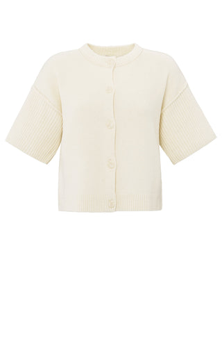 Cardigan Off White Knit w Wide Short Sleeve