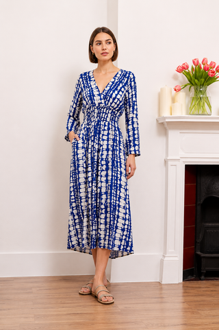 Rachel Wrap Midi Dress Marine/White