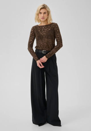 Salvi Dark Brown Ls Lace Blouse