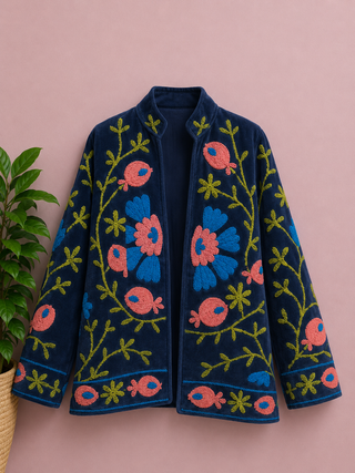 Velvet Fish Embroided Jacket Blue