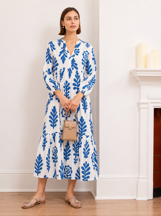 Seraphina Tiered Printed Dress White/Marine