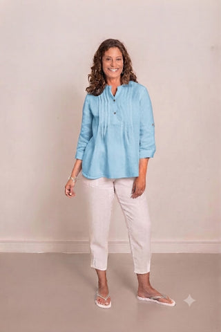 Greta Pintuck in Sky Blue 100% LinenPL