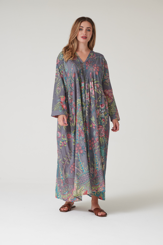 Boho Gardens Grey Pinch Pleat Dress