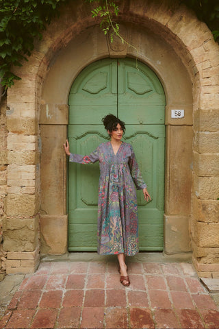 Boho Gardens Grey Pinch Pleat Dress