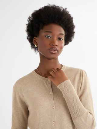 Essential Oatmeal Cashmere Standard Crew Neck Cardigan