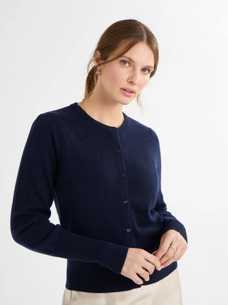Essential Navy Cashmere Standard Crew Neck Cardigan