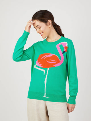 Flamingo Leaf Green Cashmere Jumper