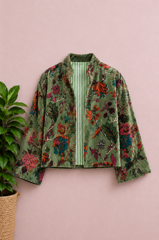 Velvet Print Jacket Green