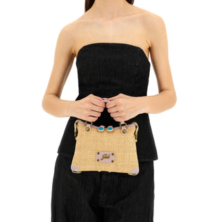Thamara Xs Gold Linen/leather Purple Shopper
