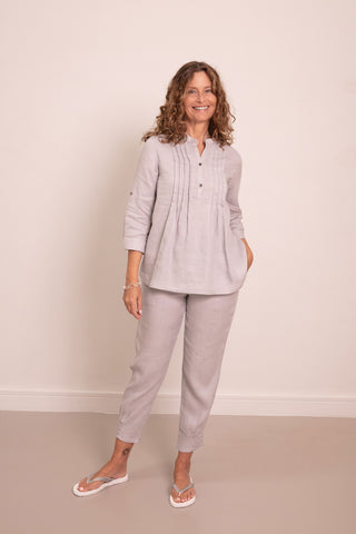Greta Pintuck Shirt Silver 100% Linen