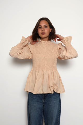 Emma Smocked Shirt Beige