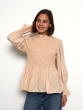 Emma Smocked Shirt Beige