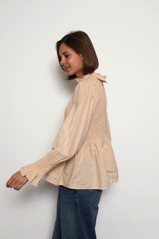 Emma Smocked Shirt Beige