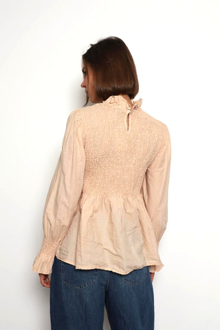 Emma Smocked Shirt Beige