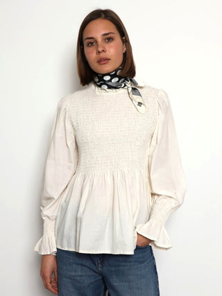 Emma Smocked Shirt White