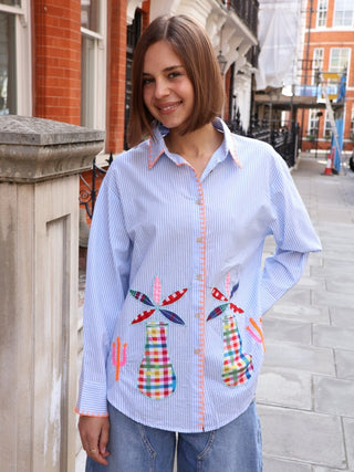 Christa Striped Shirt with Floral Embroidery