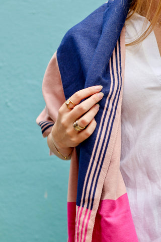 Block Check Twin Tone Pink-Navy Scarf