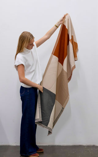 Block Check Twin Tone Camel-Latte Scarf