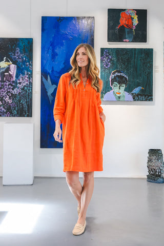 Trisha Orange Pleat Cocoon Dress