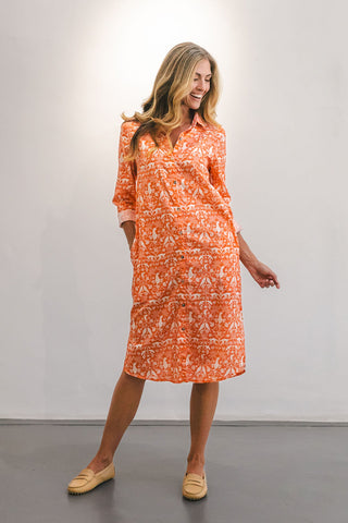 Jilly Midi Ceramic Birds Shirt Dress