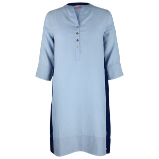 Ava Midi Dress Sky/Navy Panel 100% Linen