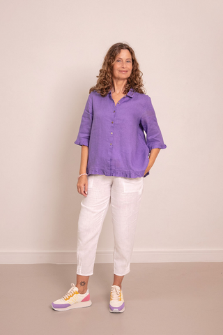 The Rose Ruffle Shirt Purple 100% Linen