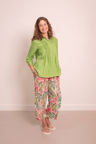 Greta Pintuck Shirt Apple 100% Linen