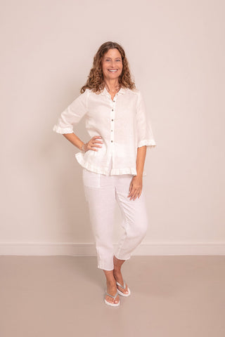 The Rose Ruffle Shirt Ivory 100% Linen