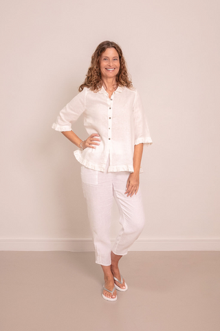 The Rose Ruffle Shirt Ivory 100% Linen