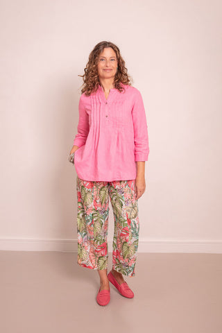 Greta  Pintuck Shirt Pink 100% Linen