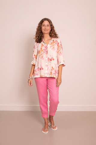 The Rose Ruffle Shirt Bow 100% Linen