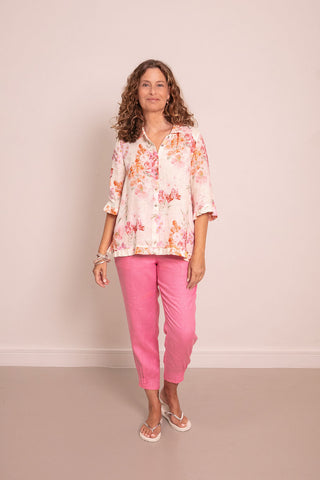 The Rose Ruffle Shirt Bow 100% Linen