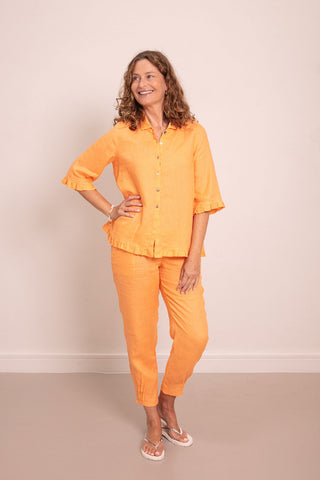 The Rose Ruffle Shirt Lt Orange 100% Linen