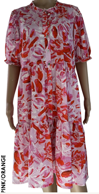 Fibby Tier Dress  Orange/Pink