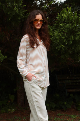Cindy Stripe Long Slv Linen Shirt
