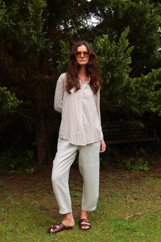 Cindy Stripe Long Slv Linen Shirt