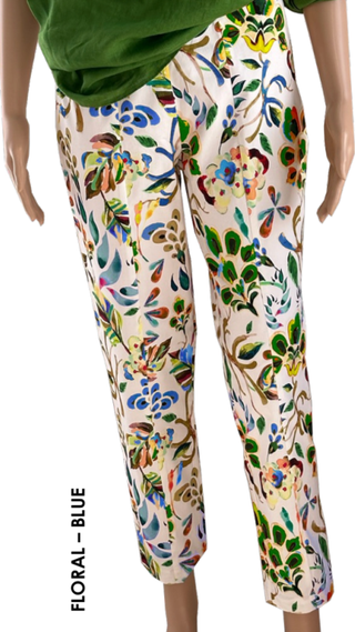 Chloe Floral  Blu Capri Pant W/Zip