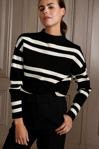 Alkey Block Stripe Black High Neck Sweater