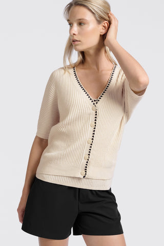 Rib S Sand Cardigan w Fun Detail @ Placket